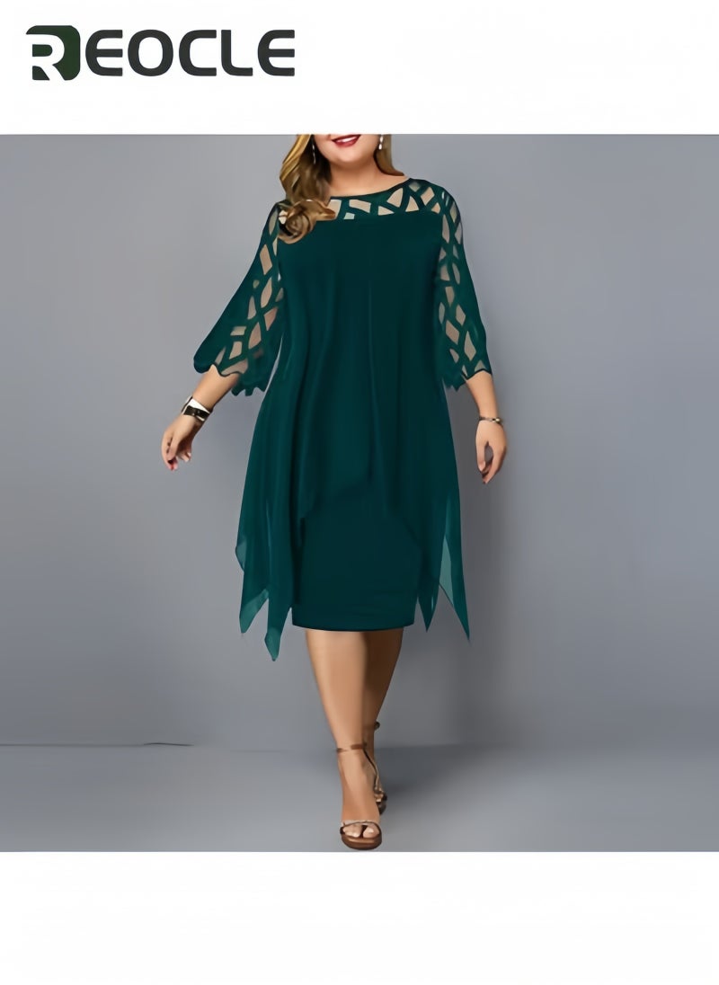 REOCLE Elegant Sequin Long Sleeve Plus Size Women Midi Dress Casual Evening Party Dresses Wedding Luxury Women Robe Rouge - Image 4