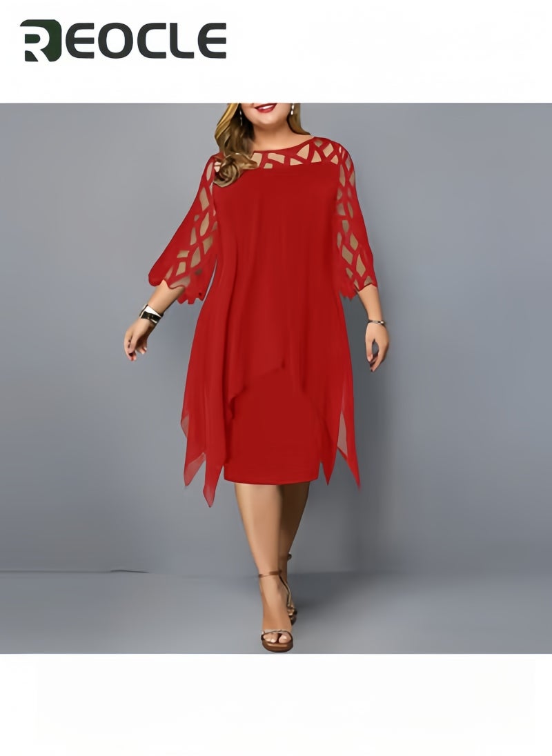 REOCLE Elegant Sequin Long Sleeve Plus Size Women Midi Dress Casual Evening Party Dresses Wedding Luxury Women Robe Rouge - Image 3