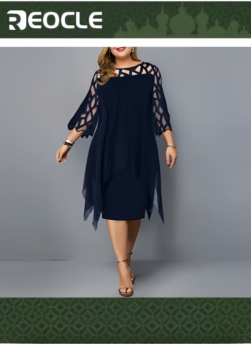 REOCLE Elegant Sequin Long Sleeve Plus Size Women Midi Dress Casual Evening Party Dresses Wedding Luxury Women Robe Rouge - Image 1