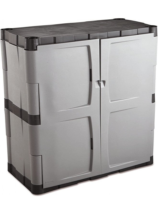 Rubbermaid Rubbermaid Freestanding Storage Cabinet with Doors, 18"D x 36"W x 37"H, Medium, Gray/Black, Two-Shelf Lockable Cabinet for Indoor/Outdoor/Garage Storage for Garden Tools/Lawn Care Accessories  - Image 1