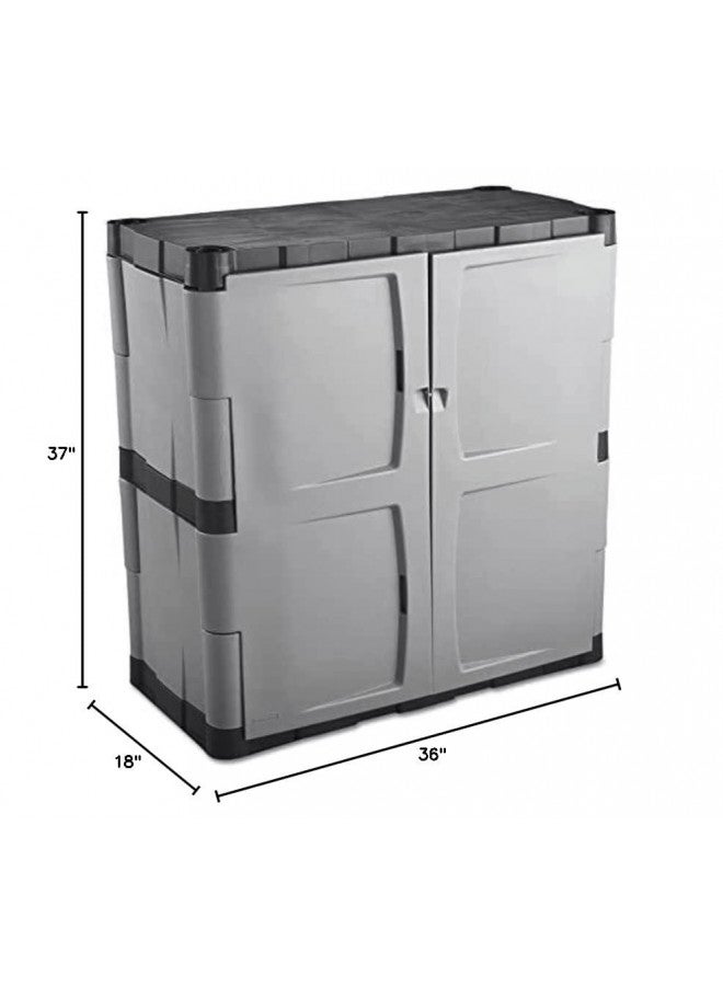 Rubbermaid Rubbermaid Freestanding Storage Cabinet with Doors, 18"D x 36"W x 37"H, Medium, Gray/Black, Two-Shelf Lockable Cabinet for Indoor/Outdoor/Garage Storage for Garden Tools/Lawn Care Accessories  - Image 2