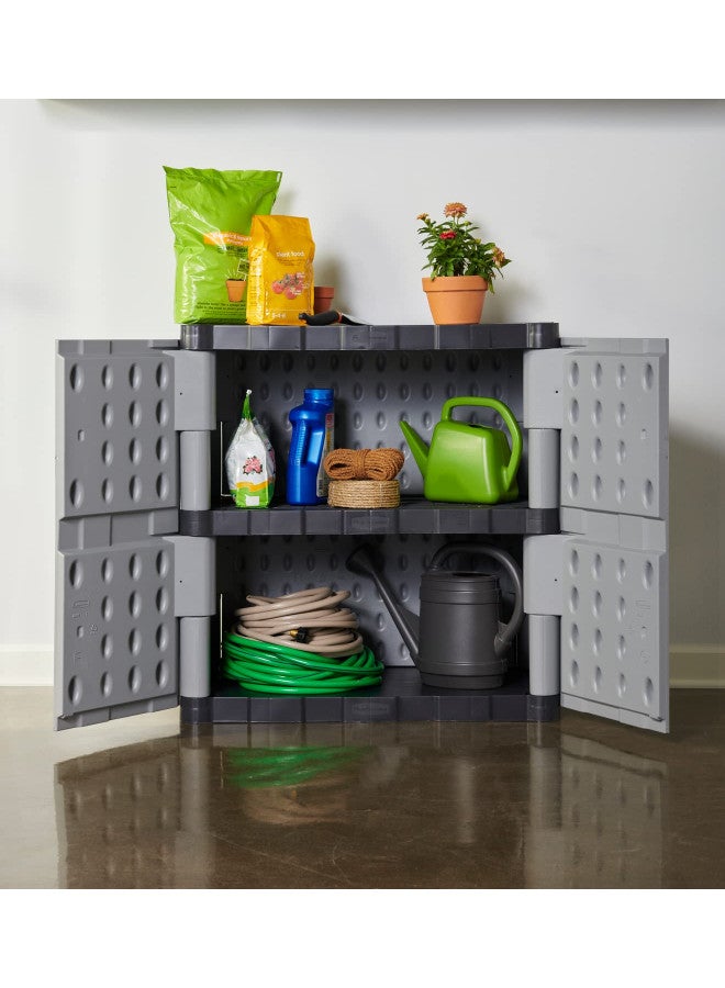 Rubbermaid Rubbermaid Freestanding Storage Cabinet with Doors, 18"D x 36"W x 37"H, Medium, Gray/Black, Two-Shelf Lockable Cabinet for Indoor/Outdoor/Garage Storage for Garden Tools/Lawn Care Accessories  - Image 3