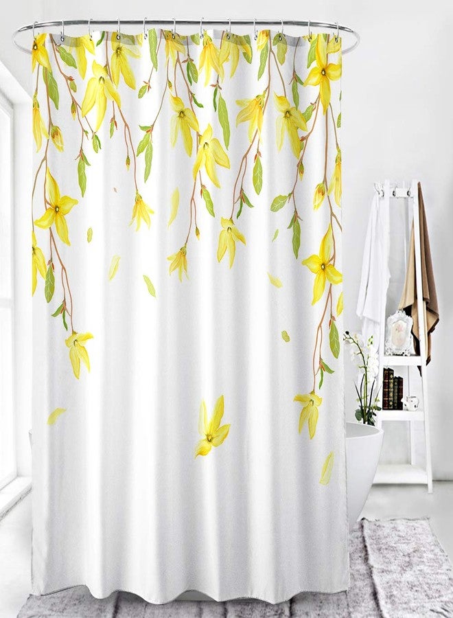 BECAN Floral Shower Curtain, Yellow Flower Spring Flowers Pattern on White Background Polyester Fabric Waterproof Layer Thickening Shower Curtain 72X72Inches - Image 2
