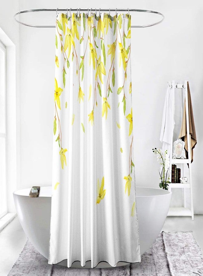 BECAN Floral Shower Curtain, Yellow Flower Spring Flowers Pattern on White Background Polyester Fabric Waterproof Layer Thickening Shower Curtain 72X72Inches - Image 3