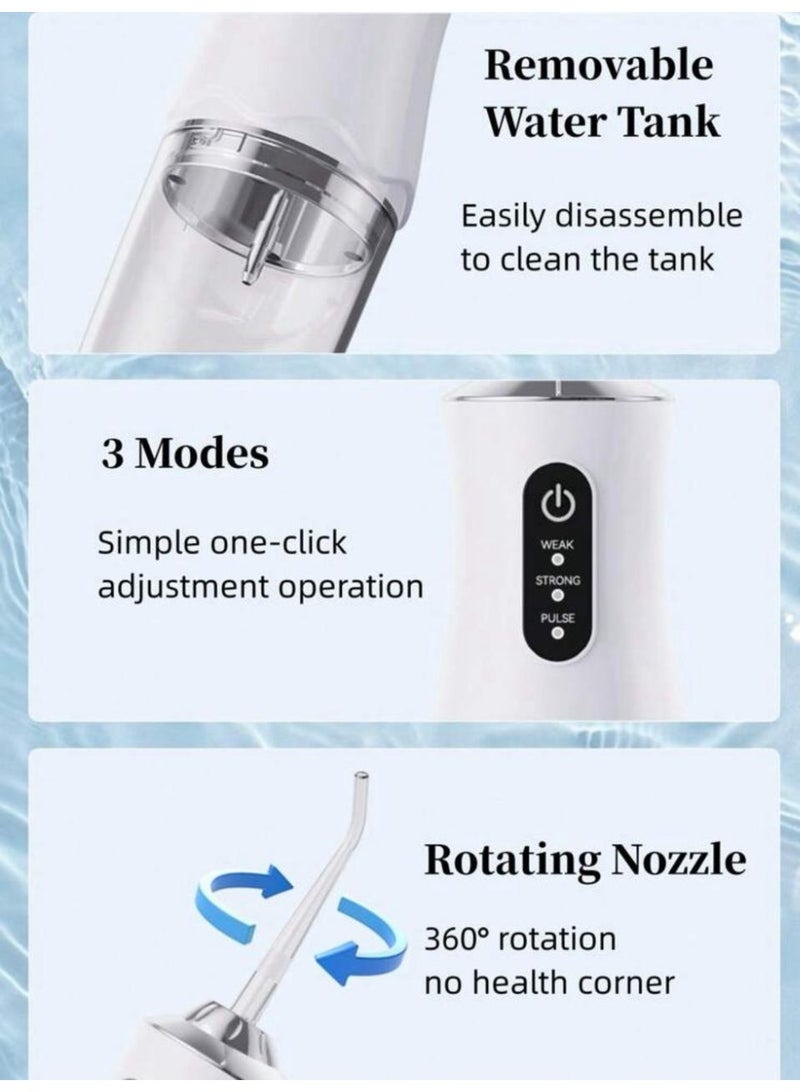 هيونداي منظف أسنان هيونداي محمول قابل لإعادة الشحن، جهاز غسل أسنان كهربائي مع 3 أوضاع و4 فوهات لتنظيف الفم في المنزل - Image 4
