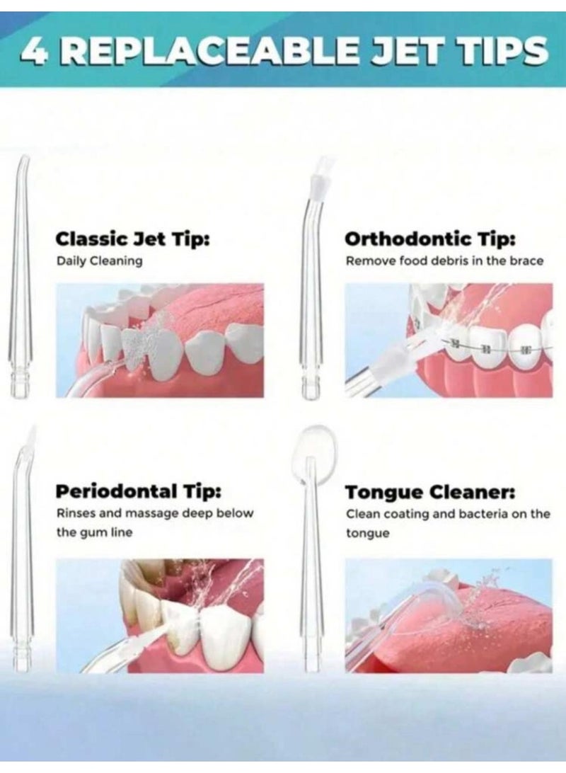 هيونداي منظف أسنان هيونداي محمول قابل لإعادة الشحن، جهاز غسل أسنان كهربائي مع 3 أوضاع و4 فوهات لتنظيف الفم في المنزل - Image 3