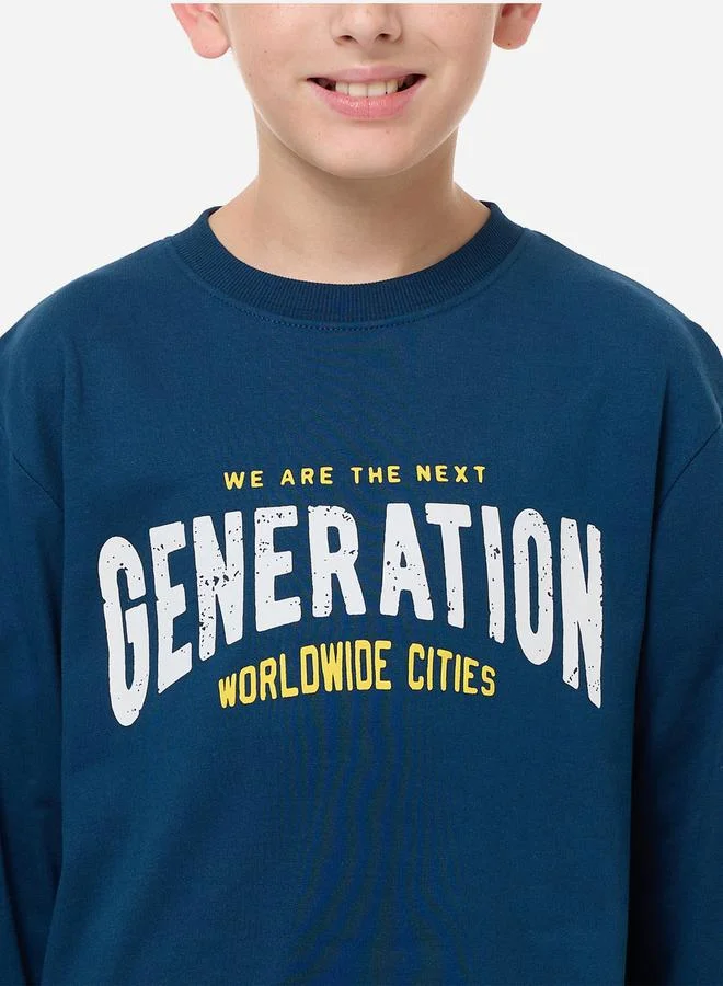 victor and jane Varsity Print Round Neck Sweatshirt by Styli