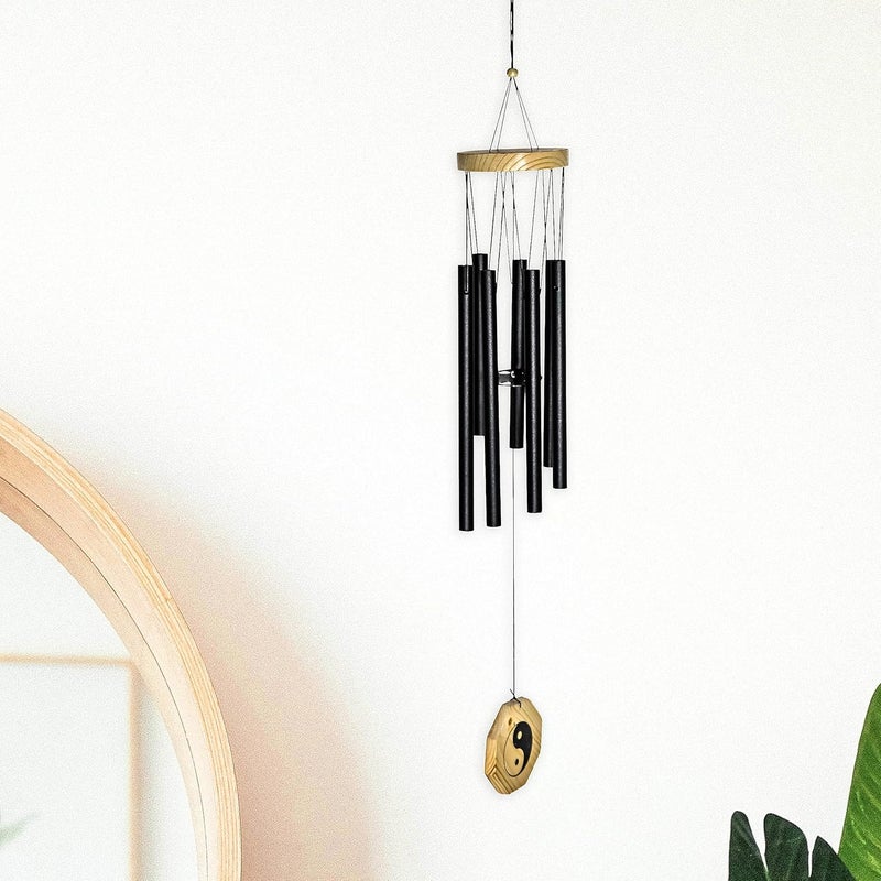 DigaNT Himalayan Melody Feng Shui Yin Yang 28 Inches Wind Chime - 6 Black Metal Chimes Vastu Chime for Outside, Garden, Balcony, Courtyard| Home Décor Accessories - Image 1