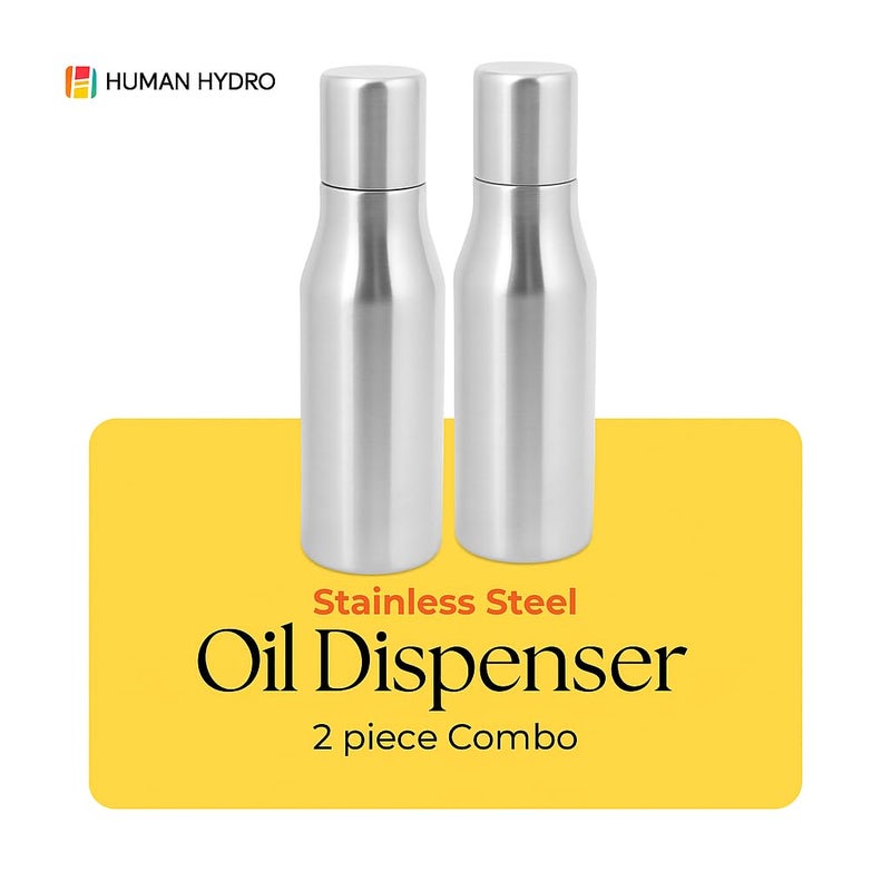 Human Hydro طقم زجاجات توزيع الزيت من الفولاذ المقاوم للصدأ - 2 × 600 مل | مانعة للتسرب، خالية من الصدأ، صب بدون تنقيط، تخزين أنيق وصحي - Image 2