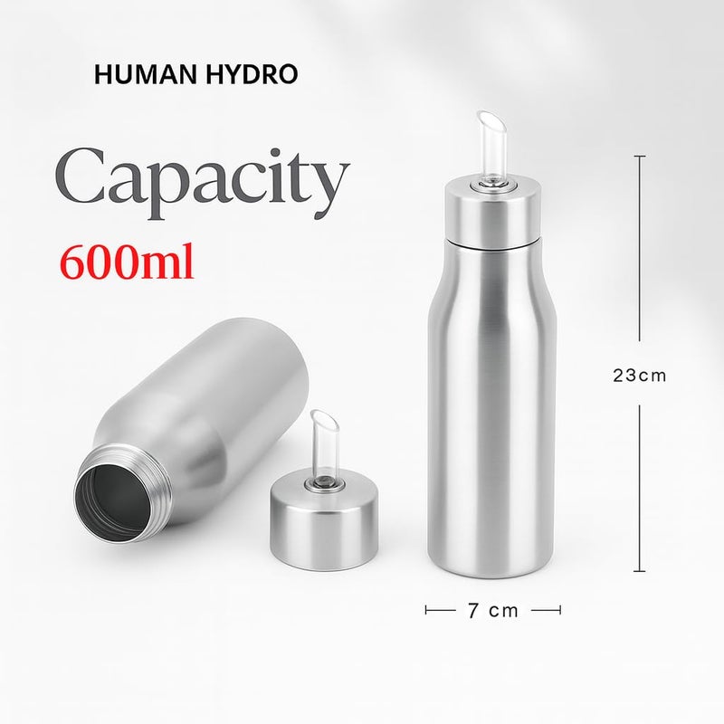 Human Hydro طقم زجاجات توزيع الزيت من الفولاذ المقاوم للصدأ - 2 × 600 مل | مانعة للتسرب، خالية من الصدأ، صب بدون تنقيط، تخزين أنيق وصحي - Image 3