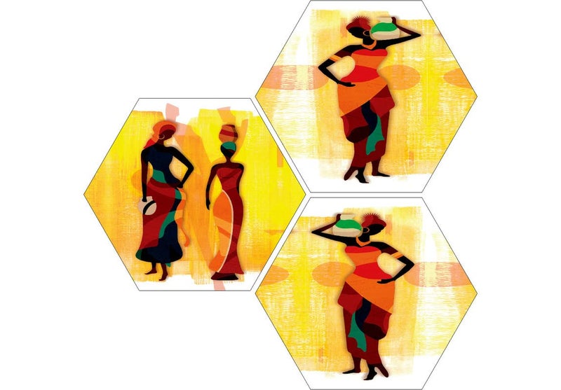 SAF Set of 3 modern art Panihari ladies Hexagon MDF Board self adeshive Home Decorative gift item Wall Painting 17 Inch X 17 Inch SANFHX7703 - Image 5