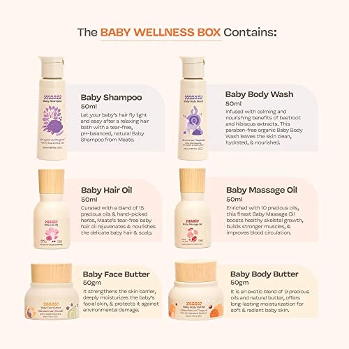 Maate Baby Skincare Wellness Box | 6 Skincare and Haircare Newborn Baby Kit | Baby Gift Set for Newborn | Newborn Baby Care Kit | Baby Shower Gift | Gentle on Sensitive Skin - Image 3