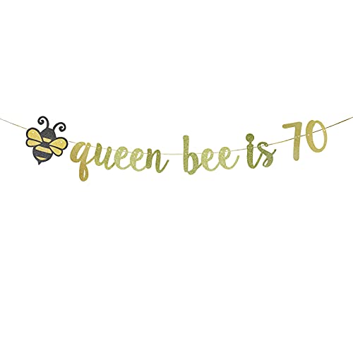 Festiko®Queen Bee is 70 Gold Glitter Paper Banner,70th Birthday Party Sign Funny/Gag 70 Bday Party Decor,for Mother,Mom's Birthday Party Decoration Supplies. - Image 1