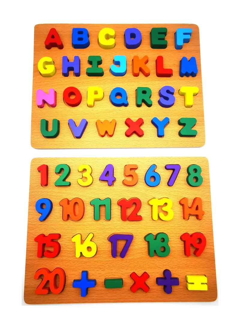 asmat Play and Learn Alphabet and Number Wooden Blocks for Toddlers, Learning Blocks  Wooden ABC and 123 for Toddlers (2 packs)  - Image 1