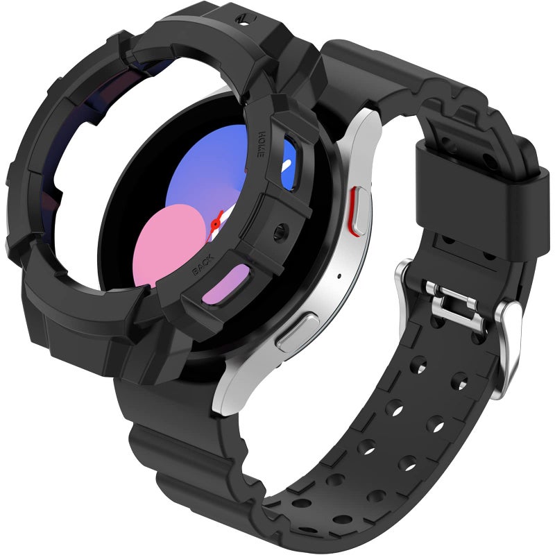 SYOSI Shockproof TPU Strap with Protective Case Compatible with Samsung Galaxy Watch 5/4 – Sport Replacement Band (44mm) - Image 1