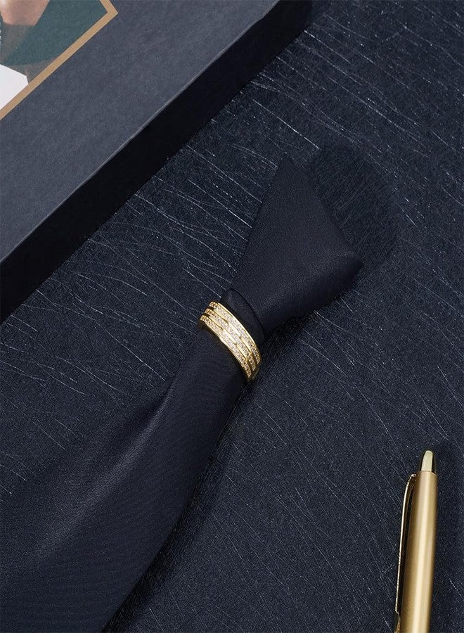 CABODYALS Mens Classic Square Cubic Zirconia Neck Tie Rings Gold Tone Solid Necktie Clasp Rhinestone Crystal Bling Shiny Tie Tacks Ring Holder Accessories for Men Wedding Business Jewelry Gift Party - Image 3