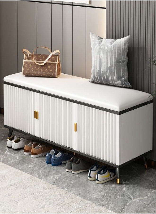 C&C Home - Luxurious Modern Shoe Storage Bench Shoe Cabinet Entryway Shoe Organizer Storage with Leather Comfort Seat Hidden Shoe Rack White - Image 1
