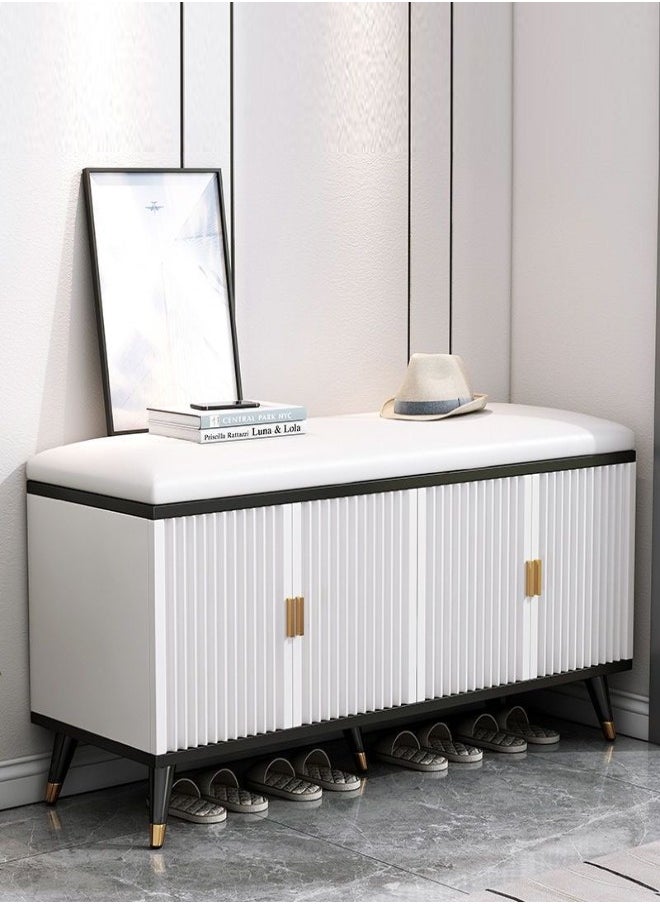 C&C Home - Luxurious Modern Shoe Storage Bench Shoe Cabinet Entryway Shoe Organizer Storage with Leather Comfort Seat Hidden Shoe Rack White - Image 1