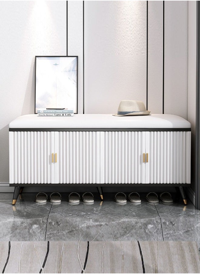 C&C Home - Luxurious Modern Shoe Storage Bench Shoe Cabinet Entryway Shoe Organizer Storage with Leather Comfort Seat Hidden Shoe Rack White - Image 1