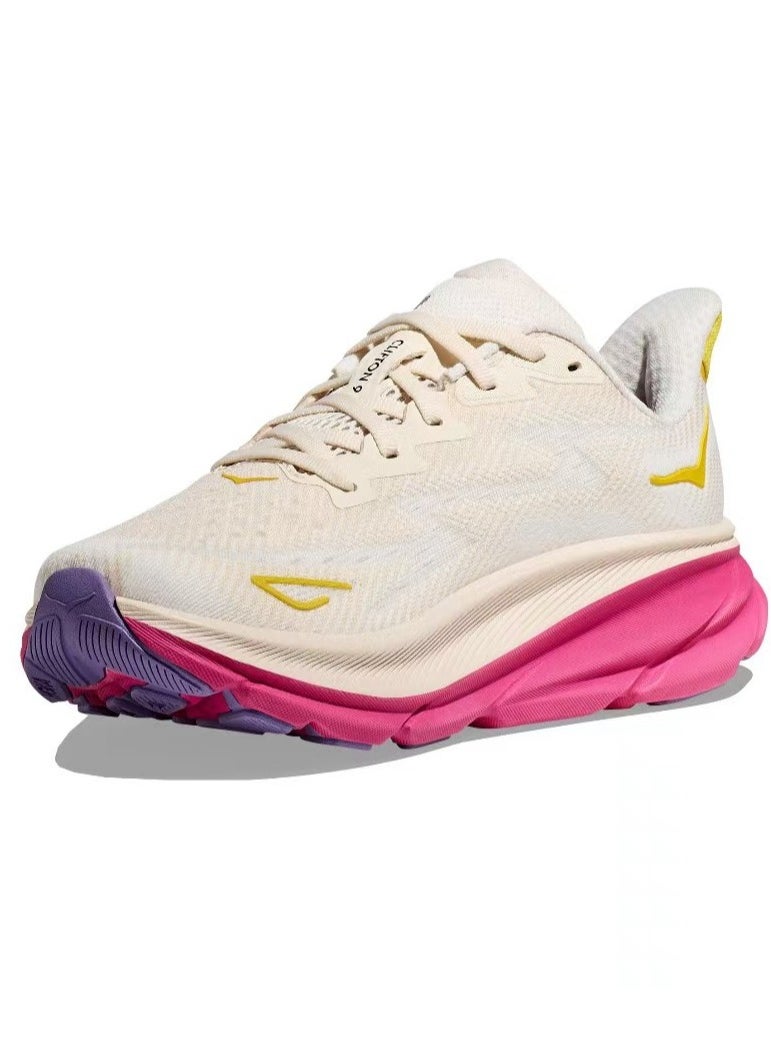 Hoka One One Clifton 9 Outdoor Running Sneakers Beige/Pink/Yellow  - Image 5