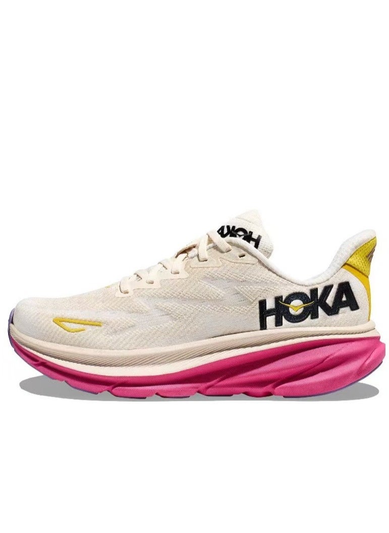 Hoka One One Clifton 9 Outdoor Running Sneakers Beige/Pink/Yellow  - Image 1
