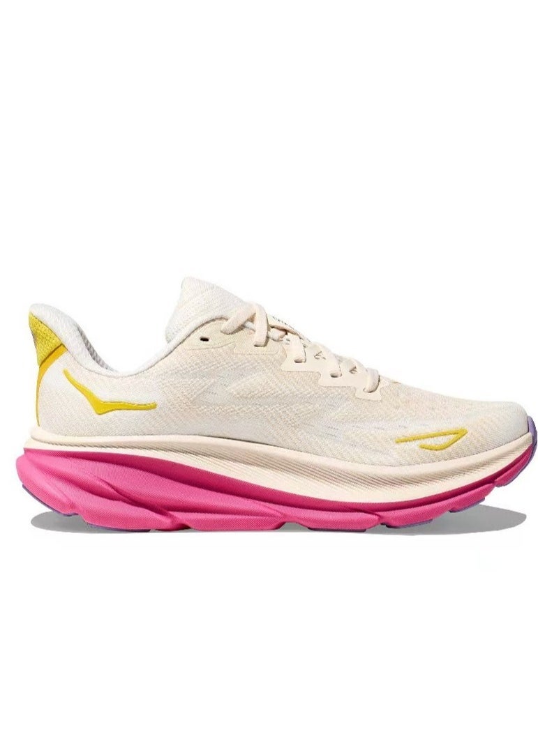 Hoka One One Clifton 9 Outdoor Running Sneakers Beige/Pink/Yellow  - Image 2