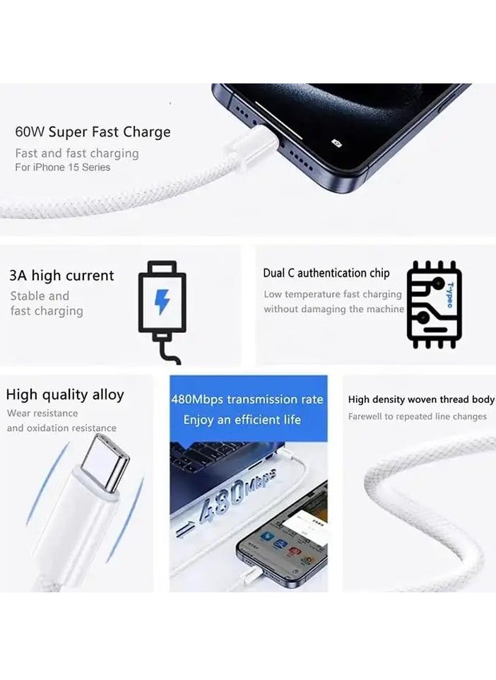ION 1M USB C Fast Charging Cable for iPhone - Durable and Heat-Resistant - White - Original Type-C Charging Cable - 1M Type-C Charger Cable - Supports New iPhone Devices and Galaxy - Galaxy Charging Cable - Type-C Charging Cable - Original Type-C to Lightning Cable - iPhone Charging Cable - Mobile Cable  - Image 5