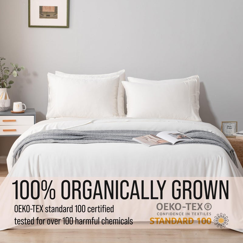 BC BELLA COTERIE Bella Coterie 6 Piece Luxury Bamboo Viscose Queen Size Sheet Set | 100% Organically Grown | Cooling for Hot Sleepers | 18" Deep Pocket | Soft & Hypoallergenic | 4 Pillowcases [Ivory] - Image 4
