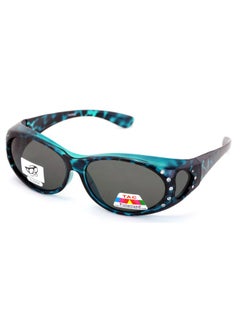 V.W.E. Womens Polarized Fit Over Glasses Sunglasses Rhinestone Rectangular Frame Temple Heart 60Mm (Blue Leopard)  - Image 1