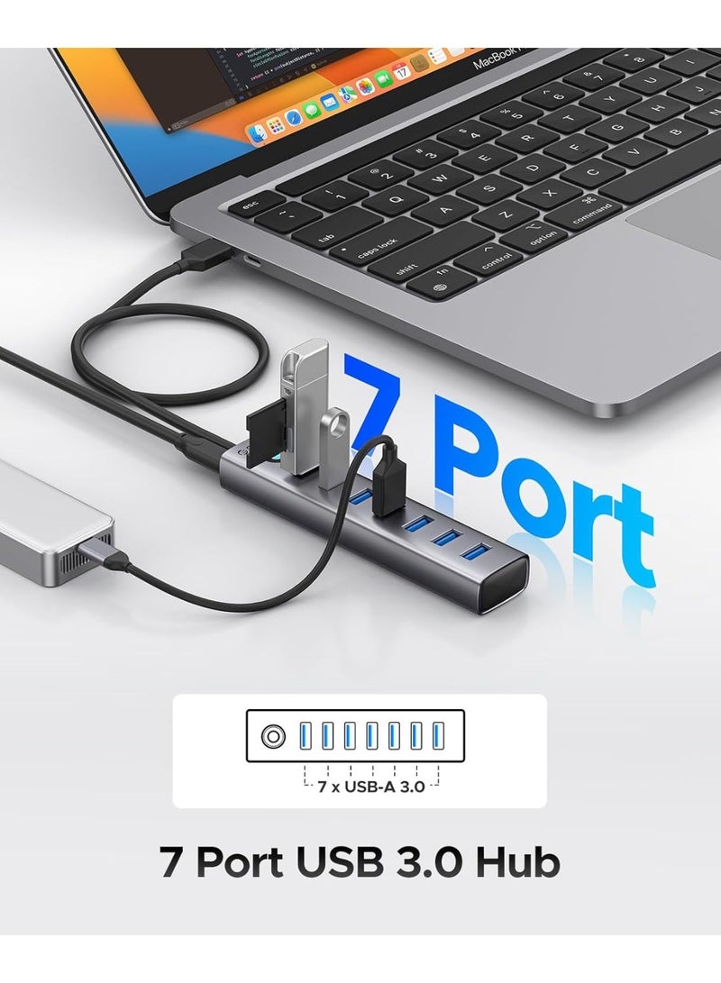 ORICO USB 3.0 Hub, 5Gbps Aluminum 7 Port USB Hub, 50 cm Long Cable with 5V/3A Type-C Power Port, Multiple USB 3.0 Adapter Compatible with MacBook, PS4, Surface Pro, HP - Image 4