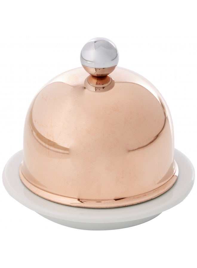 Mauviel M'Tradition Copper Porcelain Butter Dish With Stainless Steel Knob, 3.5-in, Made in France - Image 1