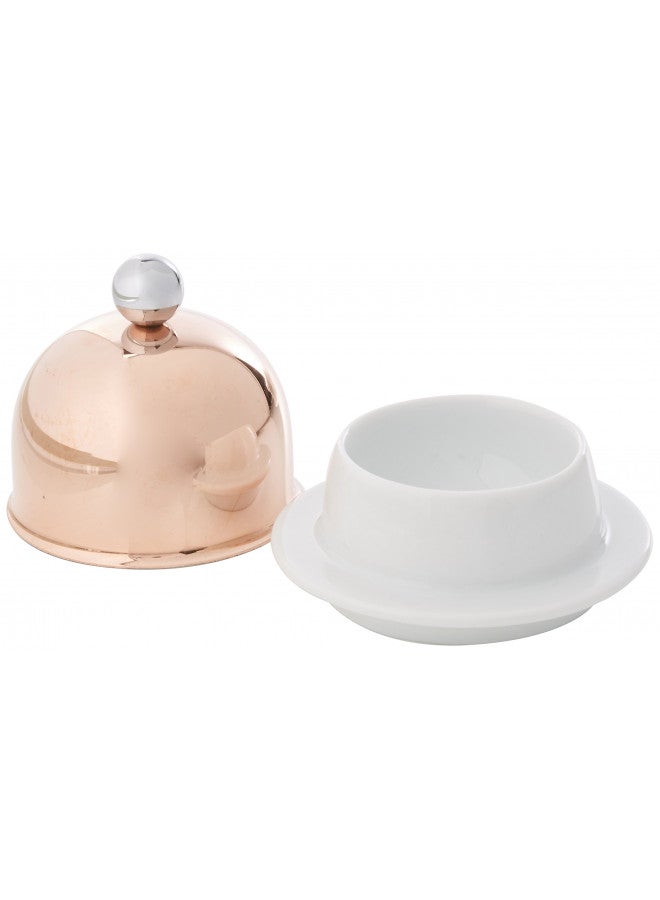 Mauviel M'Tradition Copper Porcelain Butter Dish With Stainless Steel Knob, 3.5-in, Made in France - Image 2