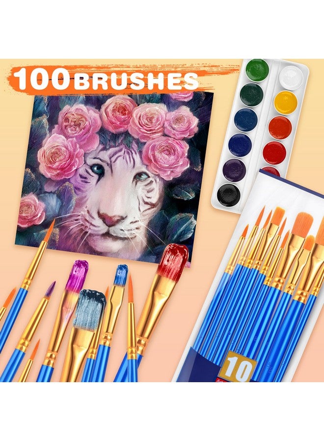 ESRICH Acrylic Paint Brushes Set, 10 Packs/ 100 Pcs Watercolor Brushes,Nylon Brush Head, for Oil Painting, Gouache, Face,Ceramics etc, Kid's and Adults Painting Arts and Crafts Paint Sets. - Image 5