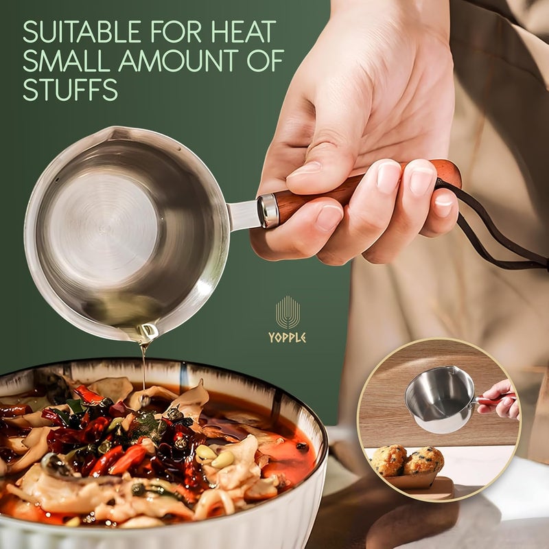 Yopple Stainless Steel Mini Saucepan, 150ml/250ml Butter & Milk Warmer, Dual Spouts, Wooden Handle, Small Pot for Sauces, Coffee, Baby Food & More - Image 5