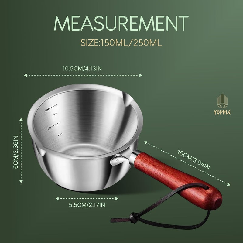 Yopple Stainless Steel Mini Saucepan, 150ml/250ml Butter & Milk Warmer, Dual Spouts, Wooden Handle, Small Pot for Sauces, Coffee, Baby Food & More - Image 4