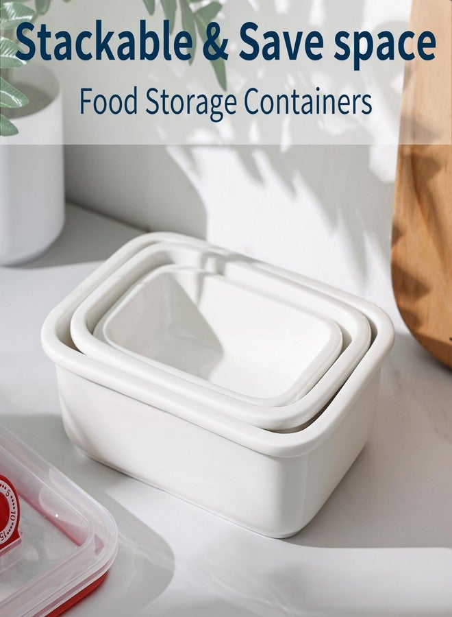 Dizada Ceramic Food Storage Containers with Lids, Meal Prep Containers Reusable, Lunch Containers for Meal Prep, Picnic, Camping, Microwave, Dishwasher & Freezer Safe Tupperware Sets with lids, Set of 3 - Image 4