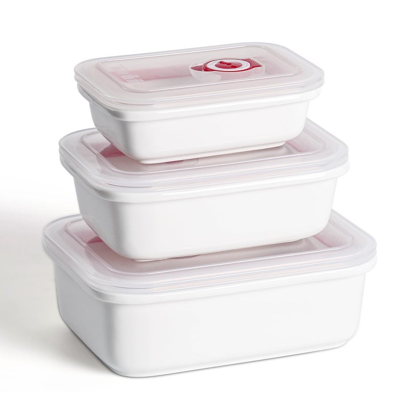 Dizada Ceramic Food Storage Containers with Lids, Meal Prep Containers Reusable, Lunch Containers for Meal Prep, Picnic, Camping, Microwave, Dishwasher & Freezer Safe Tupperware Sets with lids, Set of 3 - Image 1