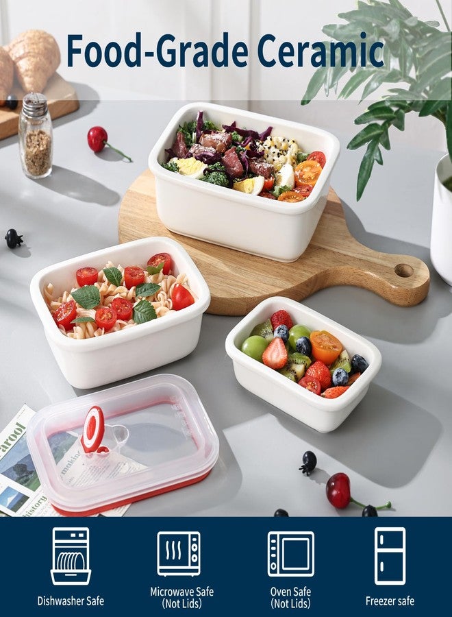 Dizada Ceramic Food Storage Containers with Lids, Meal Prep Containers Reusable, Lunch Containers for Meal Prep, Picnic, Camping, Microwave, Dishwasher & Freezer Safe Tupperware Sets with lids, Set of 3 - Image 3