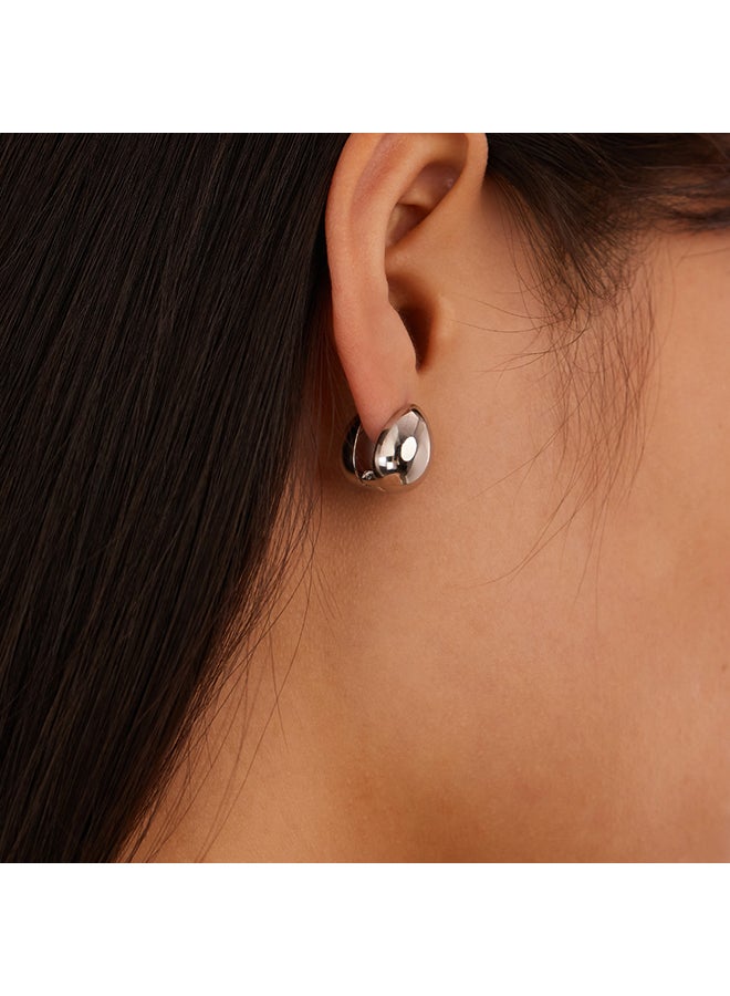 Simple High-End Earrings For Women, Stainless Steel, Personalized And Versatile Design, Geometric Oval Earrings - Image 3