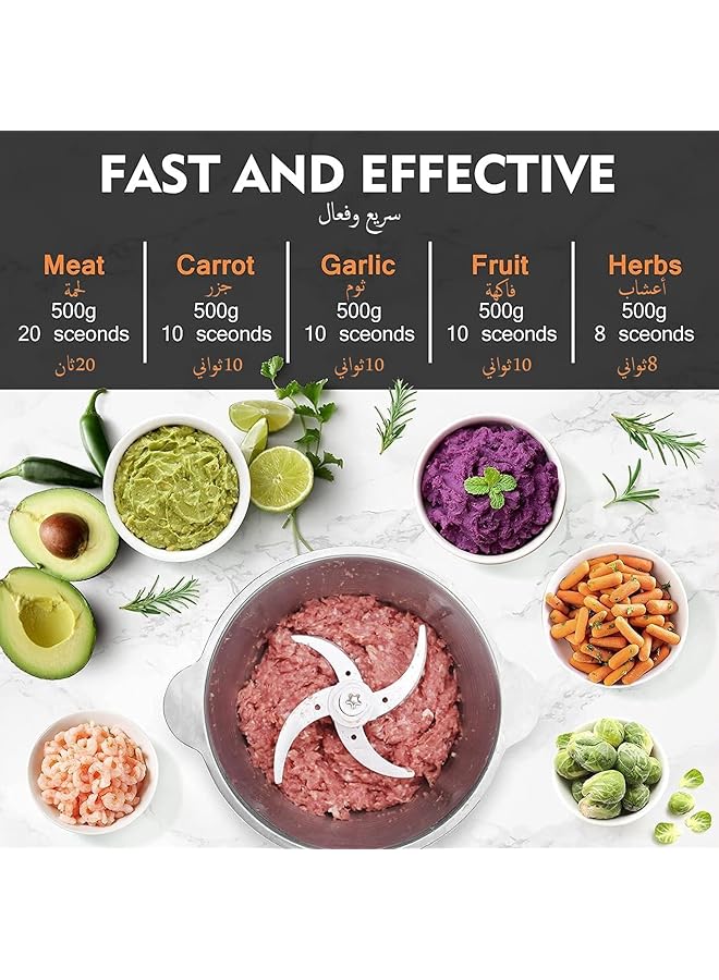 erorex Meat Grinder Electric Electric Meat Grinder Healthy Non Bpa Stainless Steel Bowl 2L 350W Food Chopper Processors 2 Speed Modes 4D Design Blades For Onion Meat Nuts Fruit Garlic Vegetable Baby Food  - Image 2