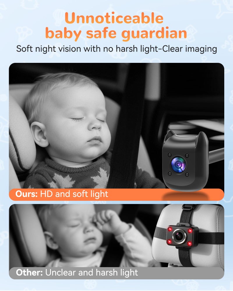 KOUENOM Dual Car Camera Baby Monitor with 6.9" Split Screen-1080P HD Carseat Camera for 2 kids with 360Â° Full Rotation-Night Vision, Auto-detail Enhancement, 2 Power Ways, Easy Install, for Twins & Siblings - Image 3