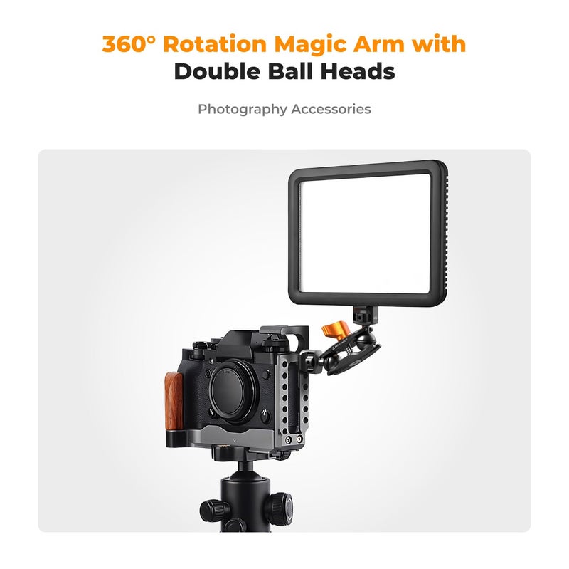 K&F CONCEPT Dual Ball Heads Magic Arm, Articulating Magic Arm with 1/4"-20 Screw, 360Â° swivelling Ball Head, Aluminum Alloy Camera Monitor Mount Arm - Image 2