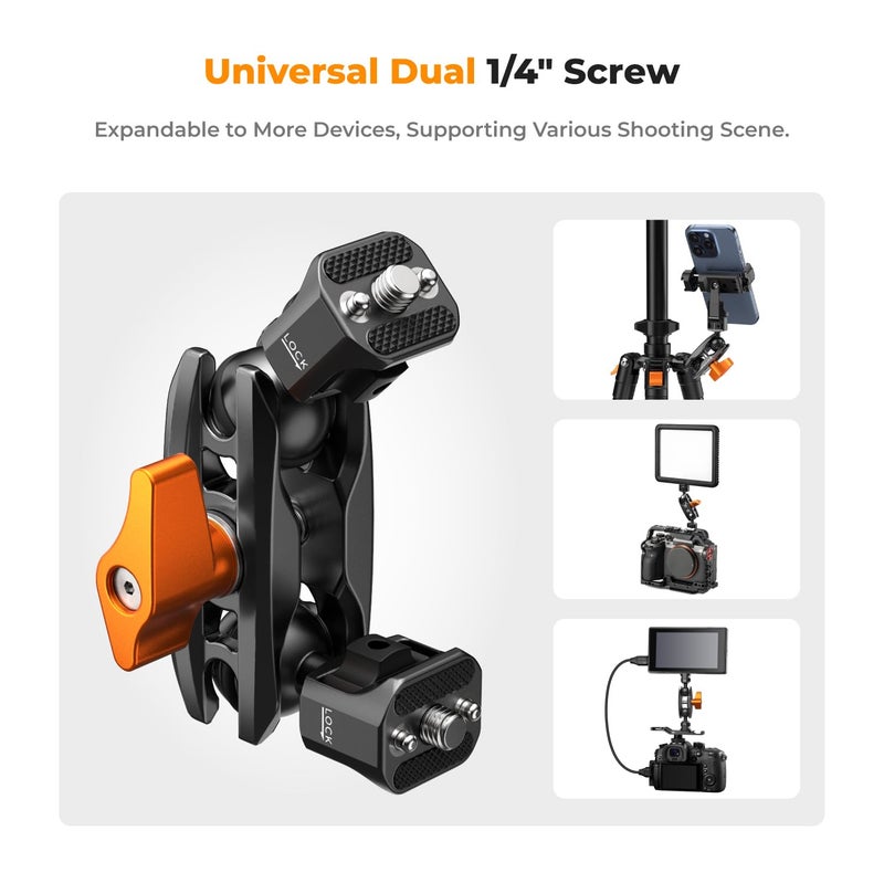 K&F CONCEPT Dual Ball Heads Magic Arm, Articulating Magic Arm with 1/4"-20 Screw, 360Â° swivelling Ball Head, Aluminum Alloy Camera Monitor Mount Arm - Image 4