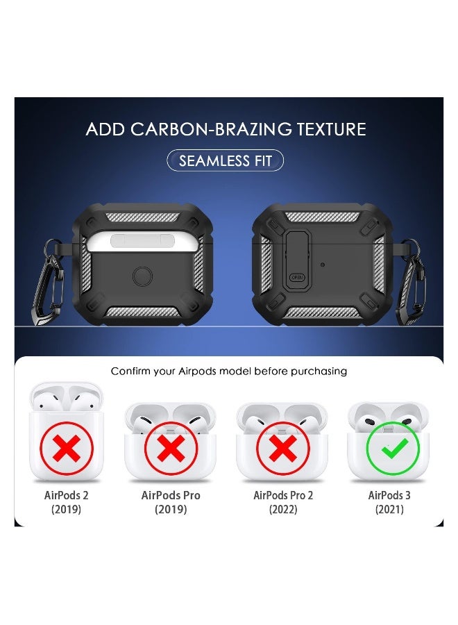 for AirPods 3rd Generation Case Cover Shockproof Hard Shell Protective Armor with Lock for AirPod Gen 3 Charging Case 2021 Front LED Visible Black  - Image 5