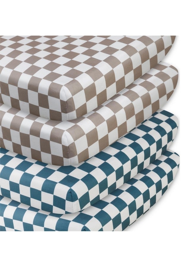 FIGEPO 4 Pack Checkered Crib Sheets Neutral Breathable Fitted Baby Sheets Nursery Sheets for Baby Boys or Girls (Crib Sheet) - Image 1