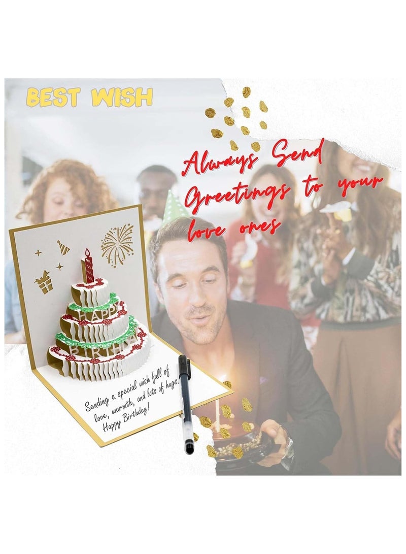 بطاقة عيد ميلاد، بطاقات تهنئة ثلاثية الأبعاد على شكل كعكة عيد ميلاد سعيدة (ذهبية) - Image 4