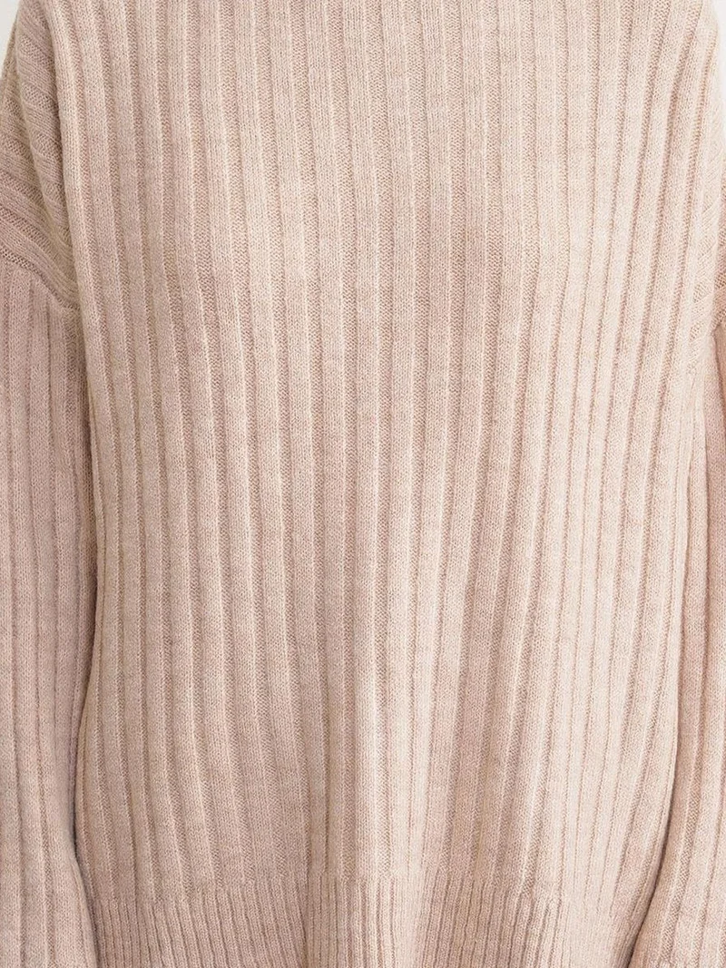 Mixray Beige Natural Mixray Oversize Ribbed Turtleneck Sweater for Women | Best Price UAE