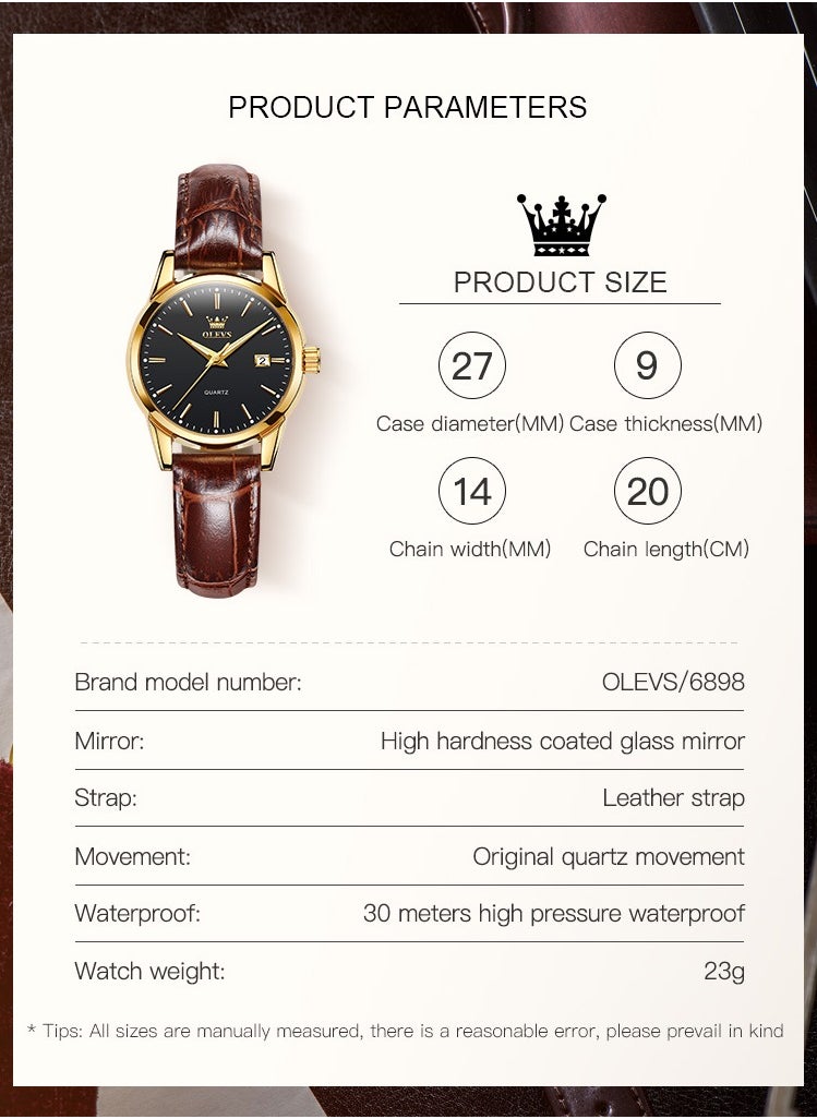 OLEVS - Watches for Women Quartz Analog Water Resistant Leather Watch 6898 - Image 1