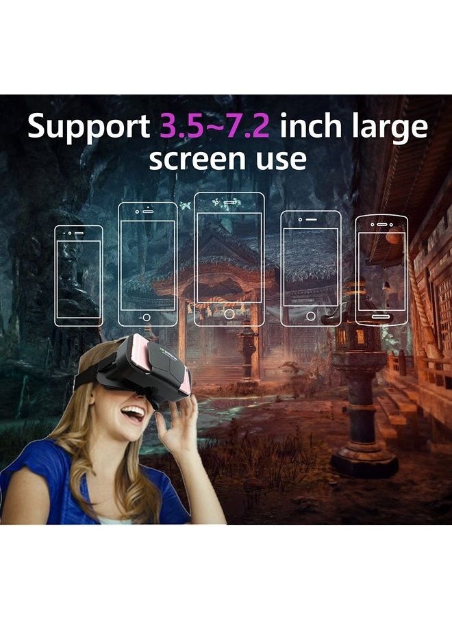 VR Headsets, Virtual Reality Game Movie Goggles for iPhone & Android System 4.7-7.2 inch Smartphone Adjustable 3D VR Glasses with Controller
