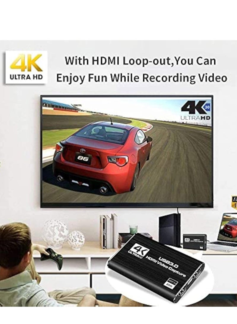 ماركة غير محددة - بطاقة التقاط الصوت والفيديو، HDMI USB3.0 4K 1080P 60fps محول فيديو محمول موثوق به لبث الألعاب والبث المباشر وتسجيل الفيديو، أسود - Image 1